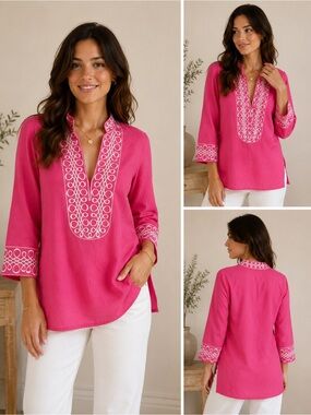 Barbara Gerwit Pink Cotton Embroidered Tunic Top Size S